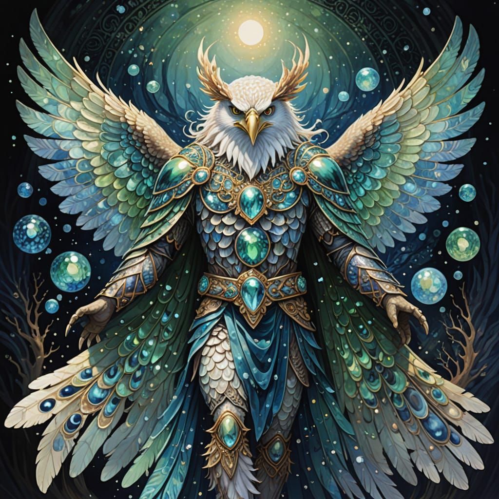 all vibrant swishy Zeolite-opal sparkle wings on an anthropo...