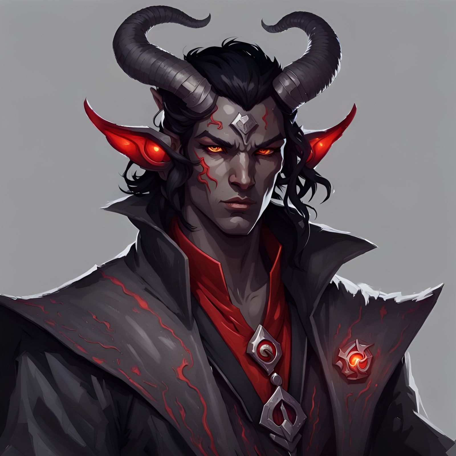 Tiefling Warlock Portrait in Fantasy Art Style