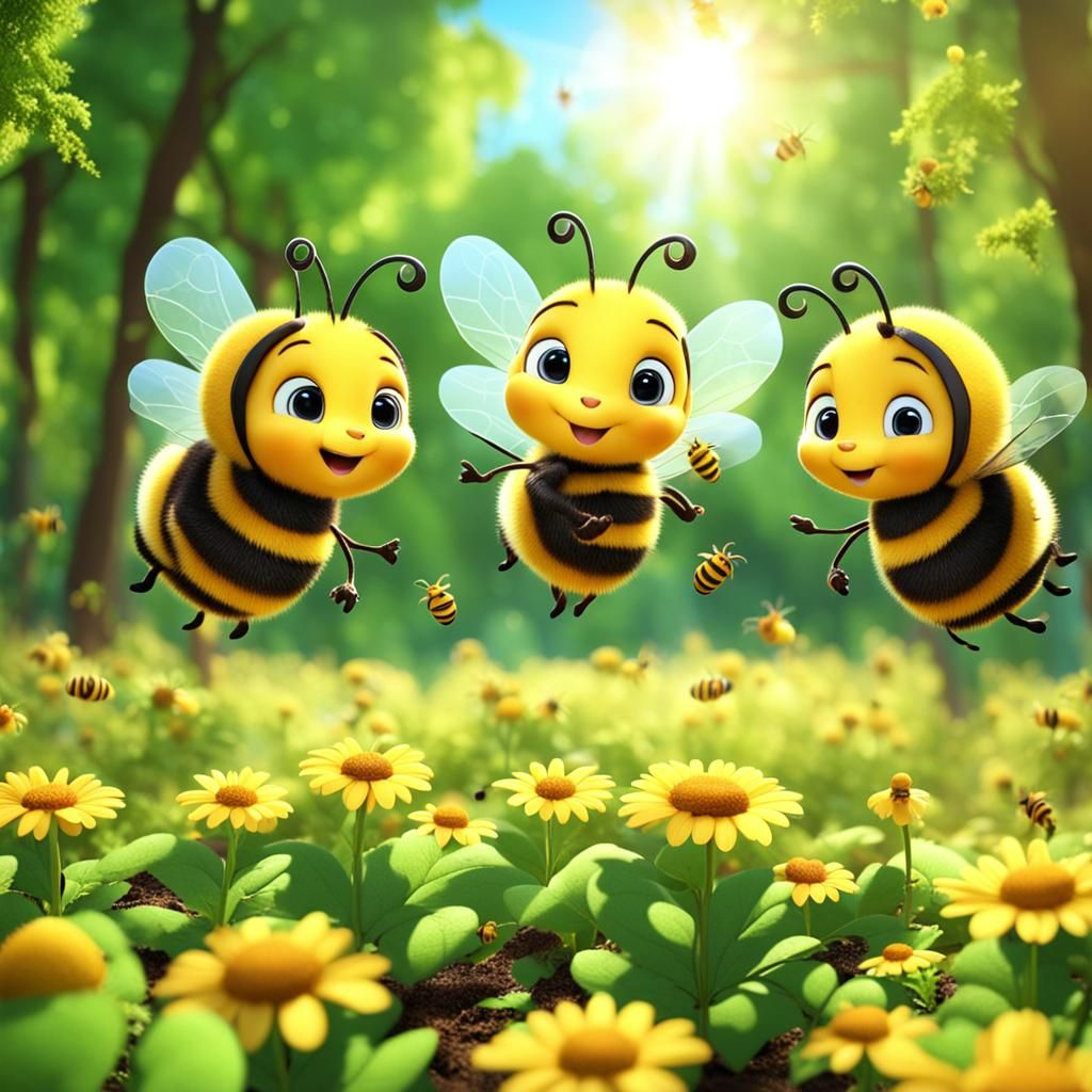Super cute bees flying
