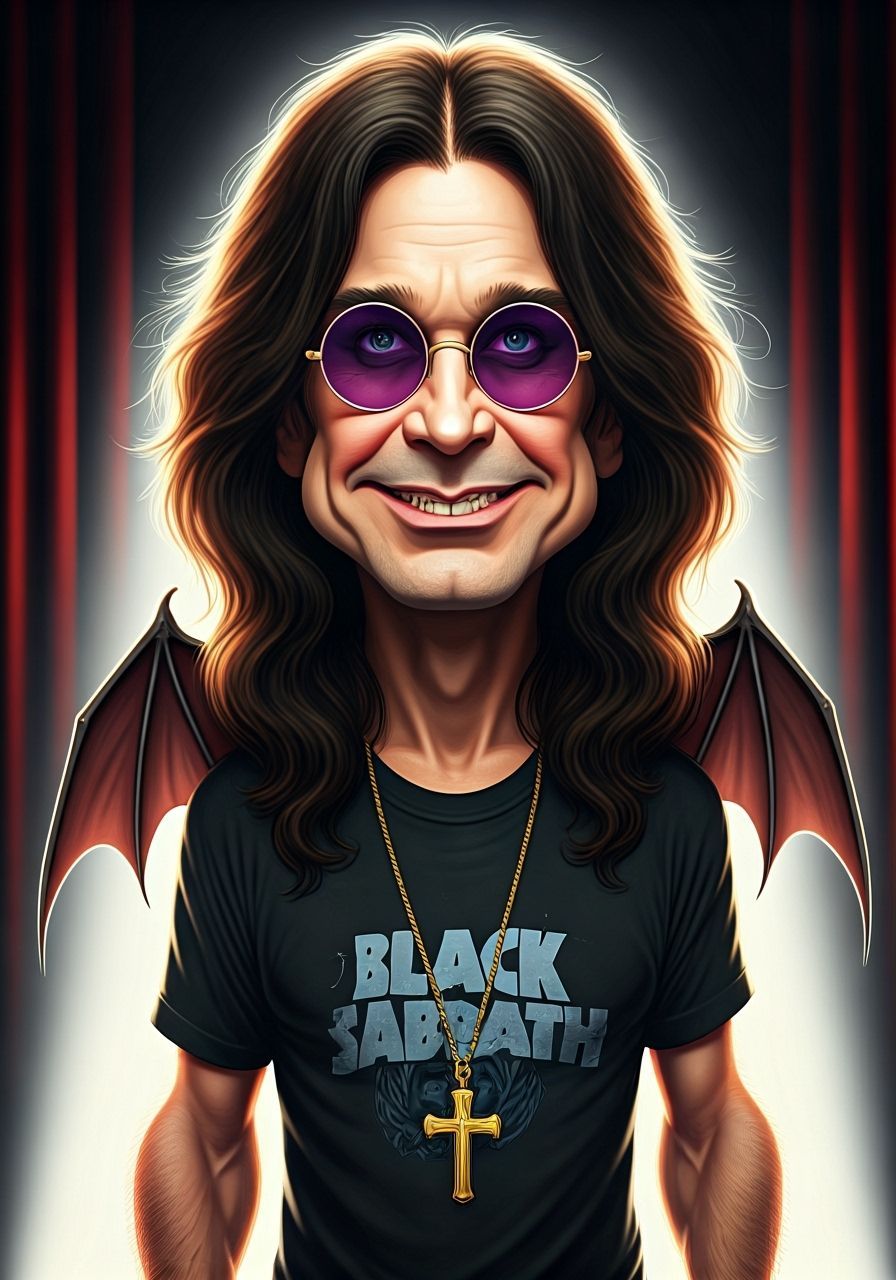 Ozzy Osbourne Caricature with Bat Wings