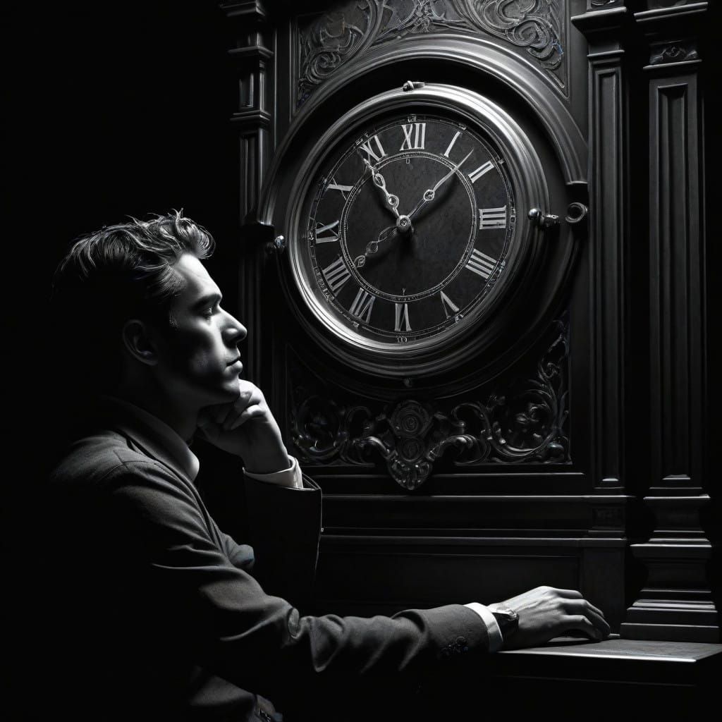 Hyper-Realistic Charcoal Drawing of a Person Staring at a Cl...