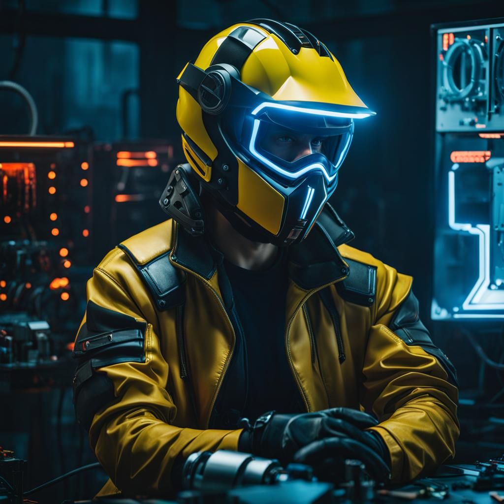 Cyber Student Develops Electric Motor in Cyberpunk Lab