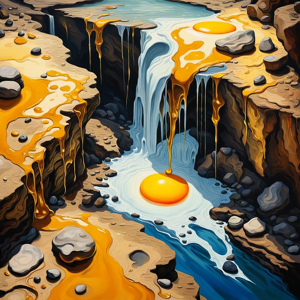 Surreal Sunny Side Up Egg Waterfall
