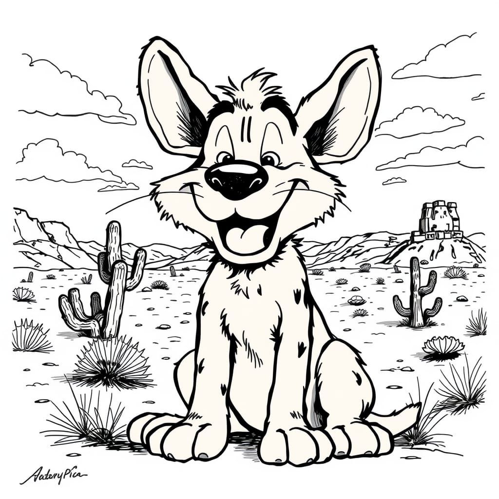 Muttley Smirks in a Vibrant Desert Ink Drawing