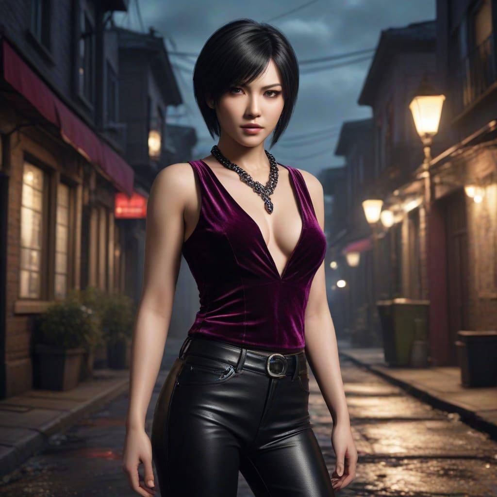 Ada Wong standing in a lonely street at night.
