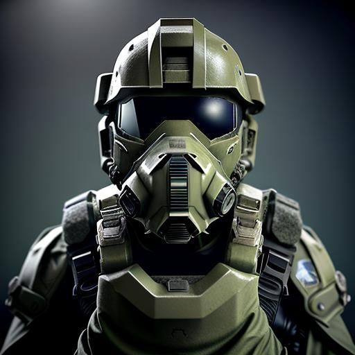 Battle-Hardened Soldier in War-Torn Future Landscape