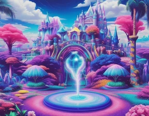 Vibrant Vaporwave Wonderland: A Mystical Scene