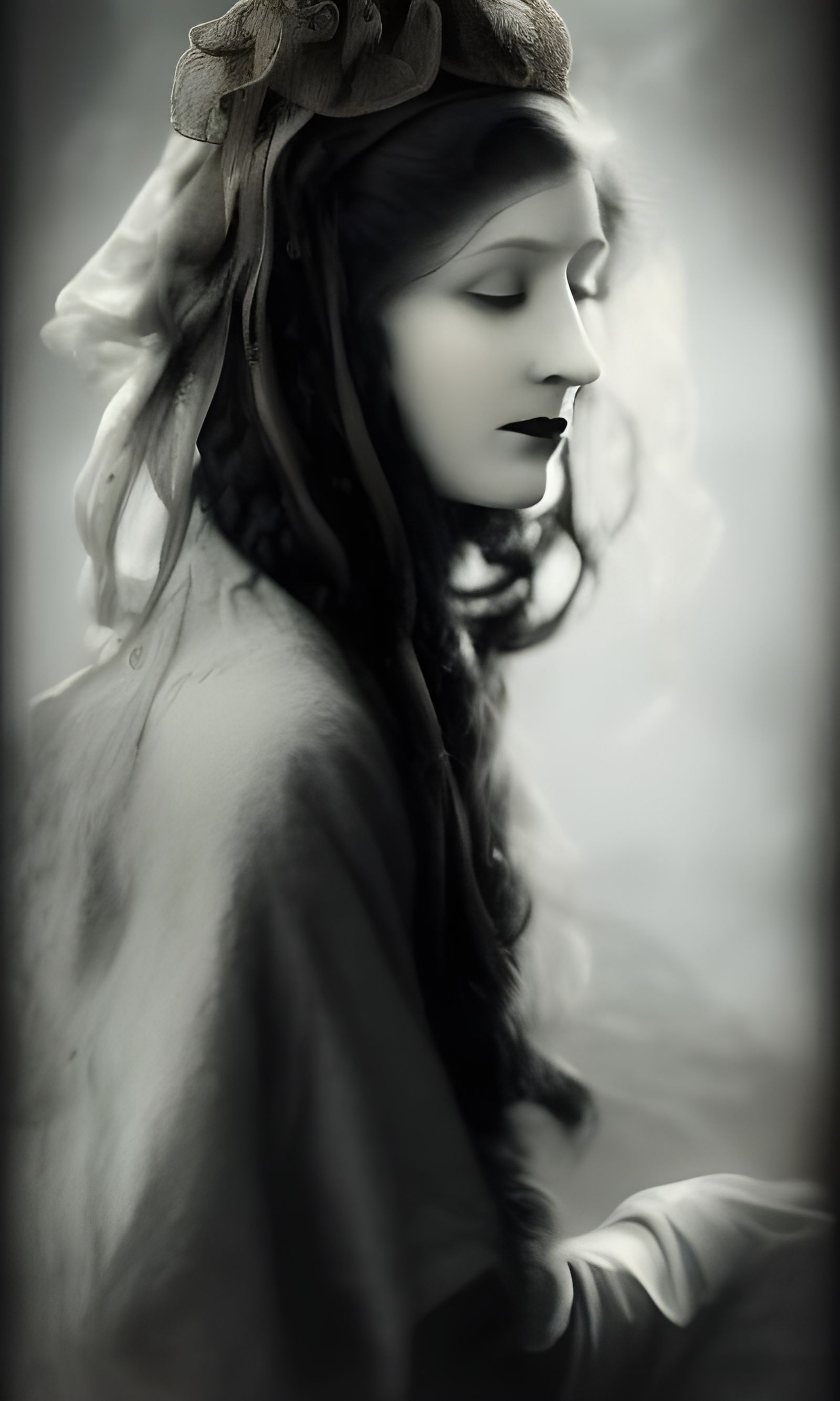 Sepia Silhouette of a Beautiful Widow, 1900s Style