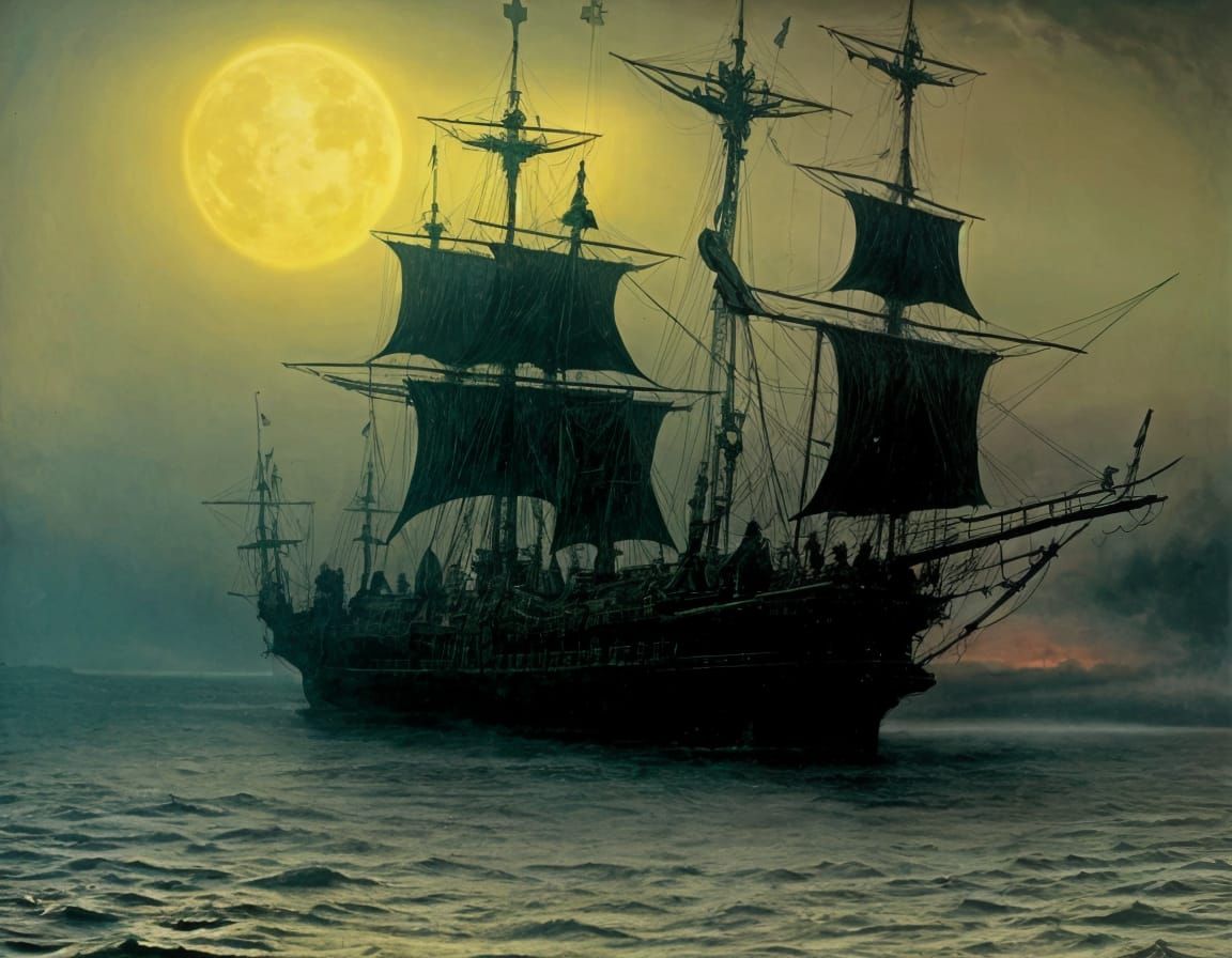 Ghost Pirate Galleon in Dark Surreal Night