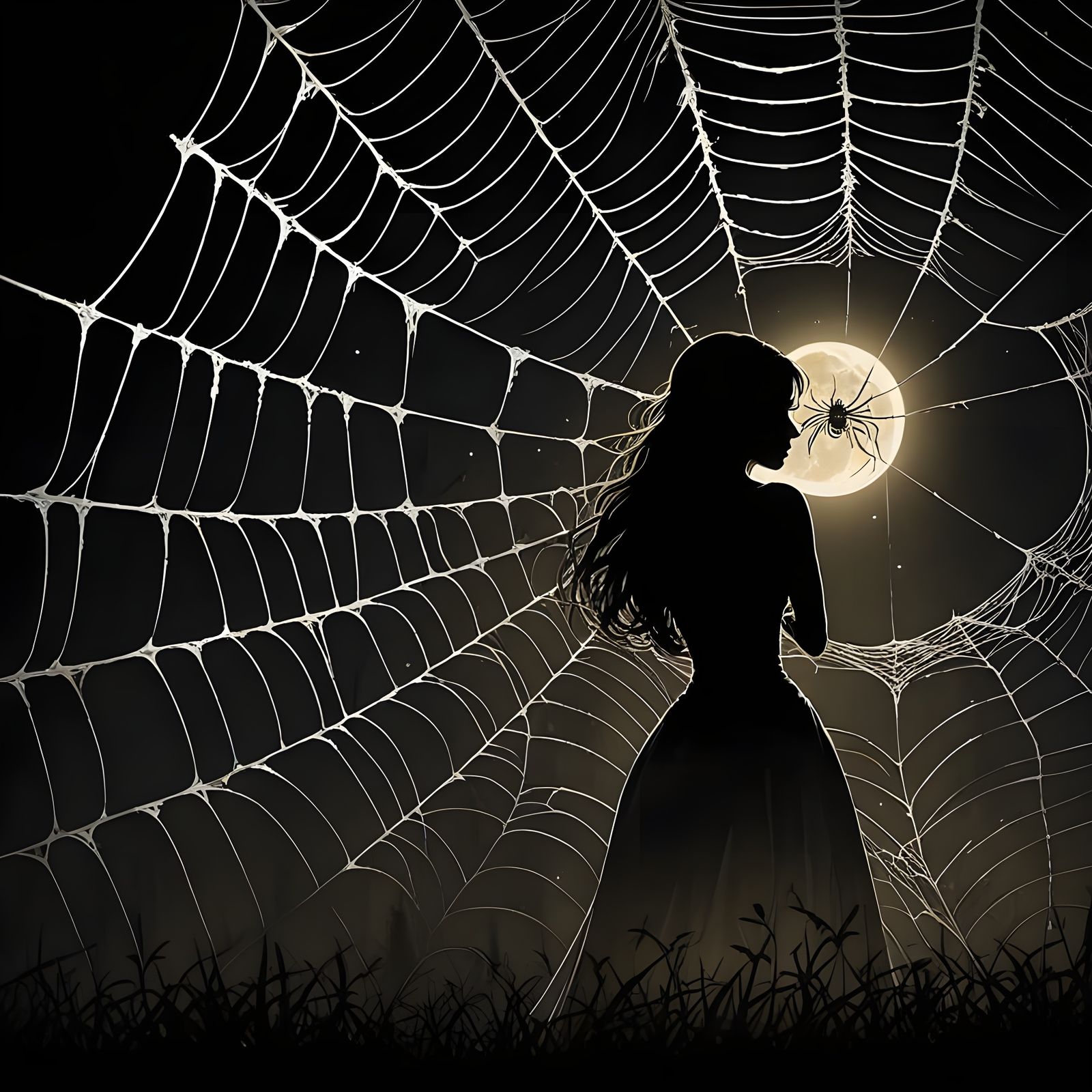 Enchanting Gothic Lady Amidst Dark Forest Fractals