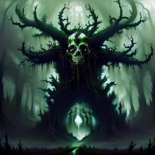 Macabre Forest Beast with Antlers and Skull Face