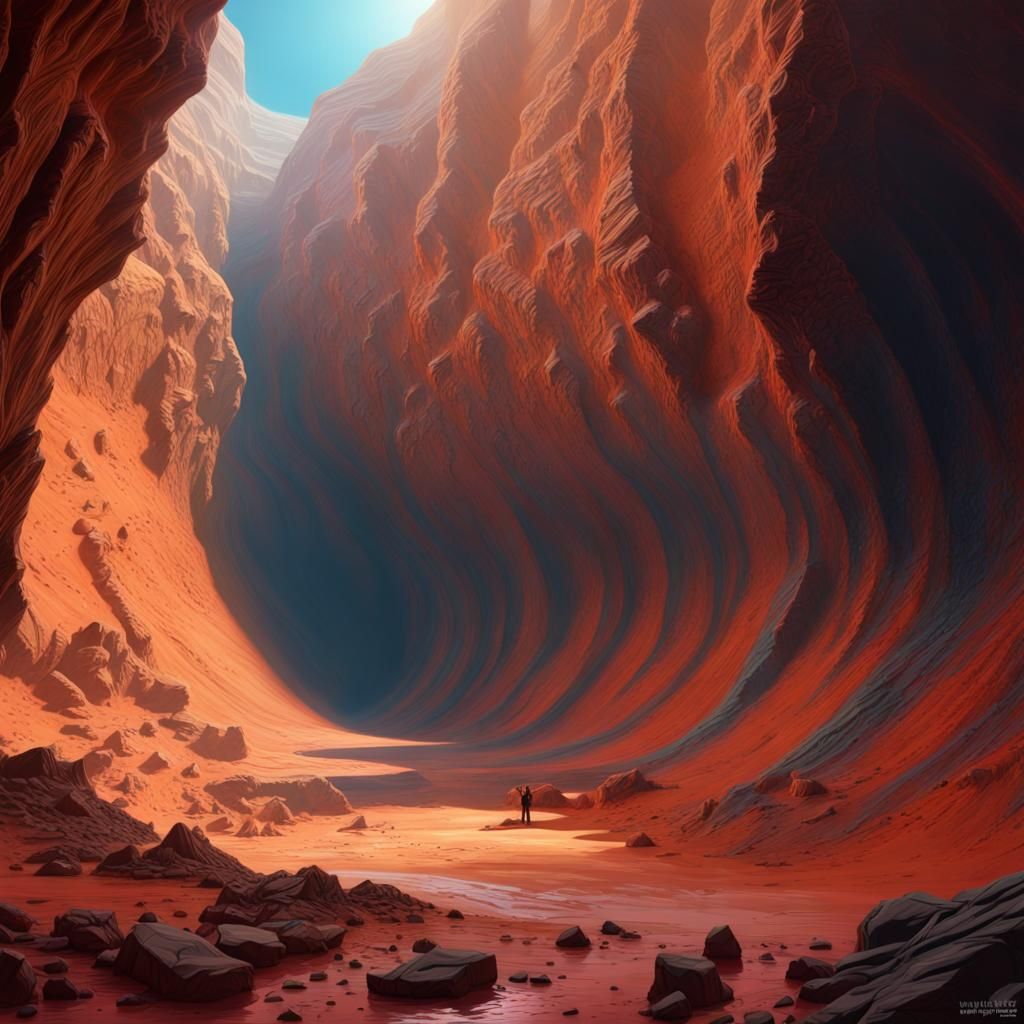 Hyperrealistic Martian Canyon Splash Art