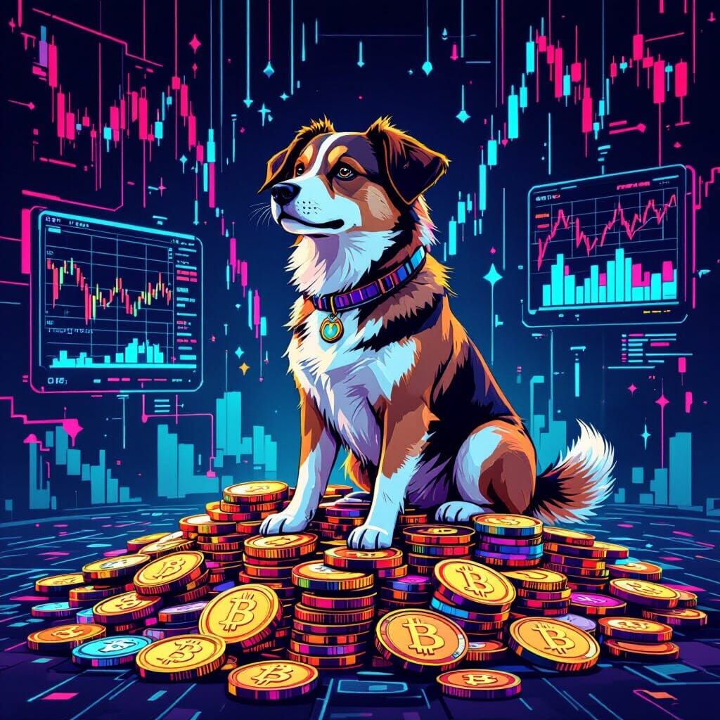 Dog on Crypto Coins in Ash Thorp Digital Art