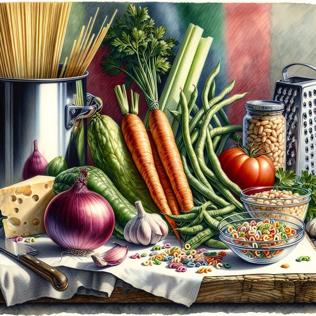 Minestrone Ingredients in Translucent Watercolor