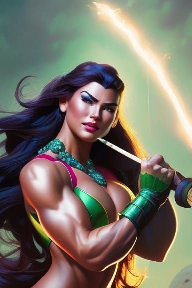 Muscular Disney Princess as Hulk: Hyperdetailed Portrait