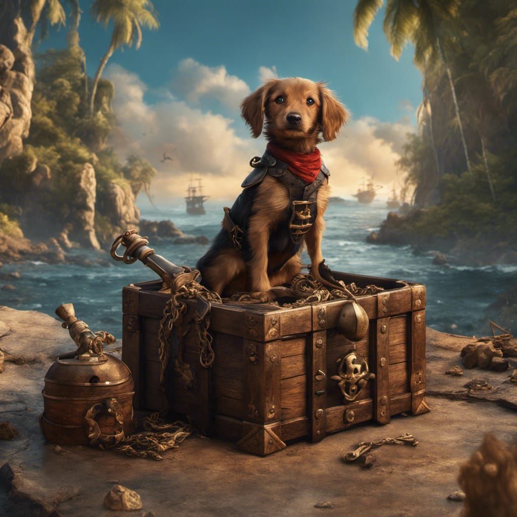 Pirate Dog on Treasure Hunt: Fantasy Concept Art