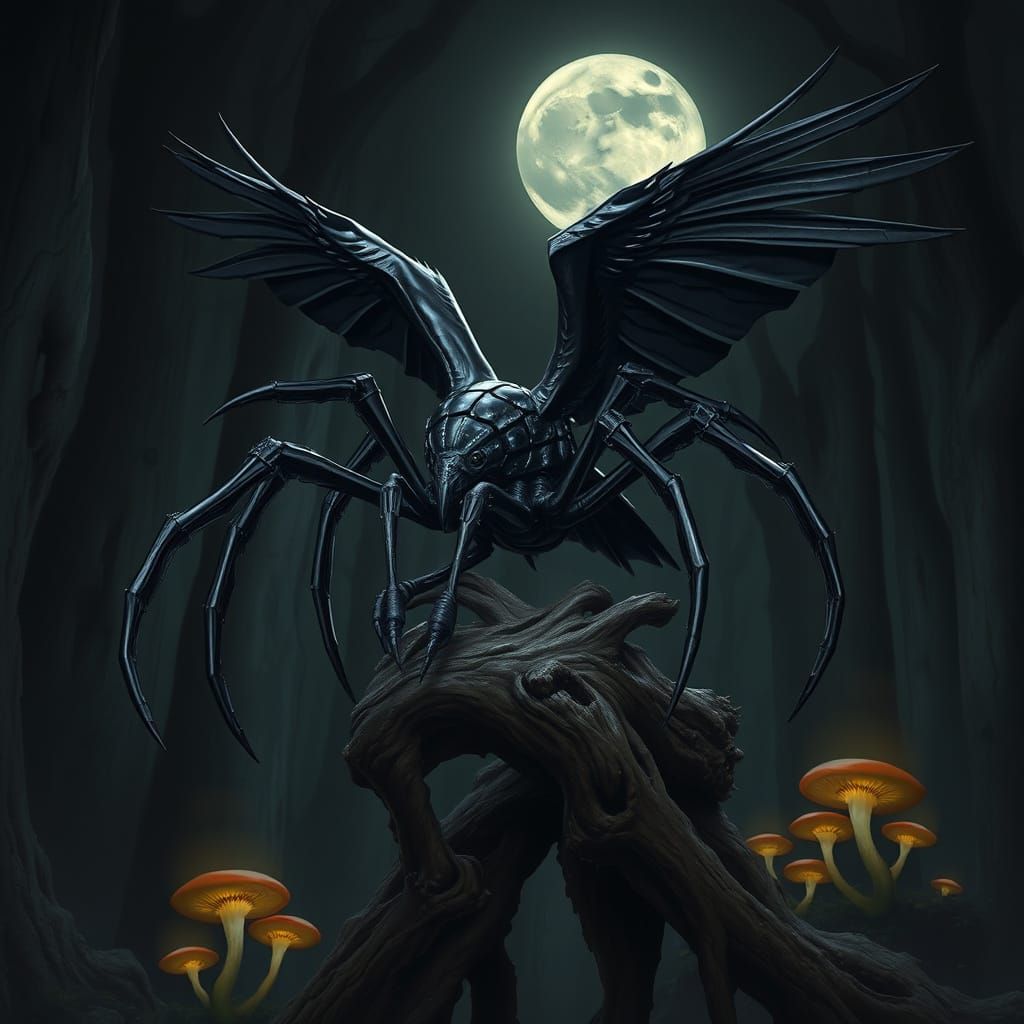 Spider-Raven Hybrid in Dark Fantasy Concept Art