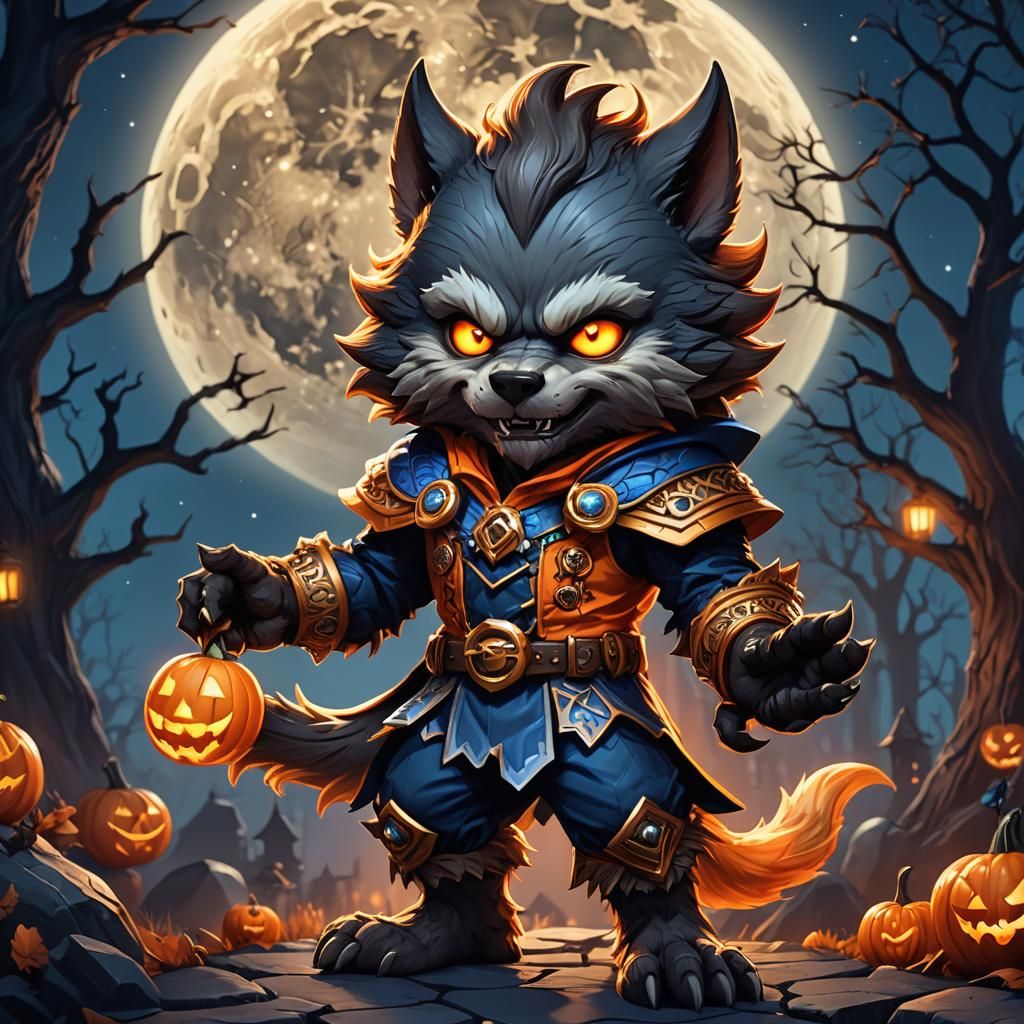 Chibi Werewolf Halloween Costume in Fantasy Illustration