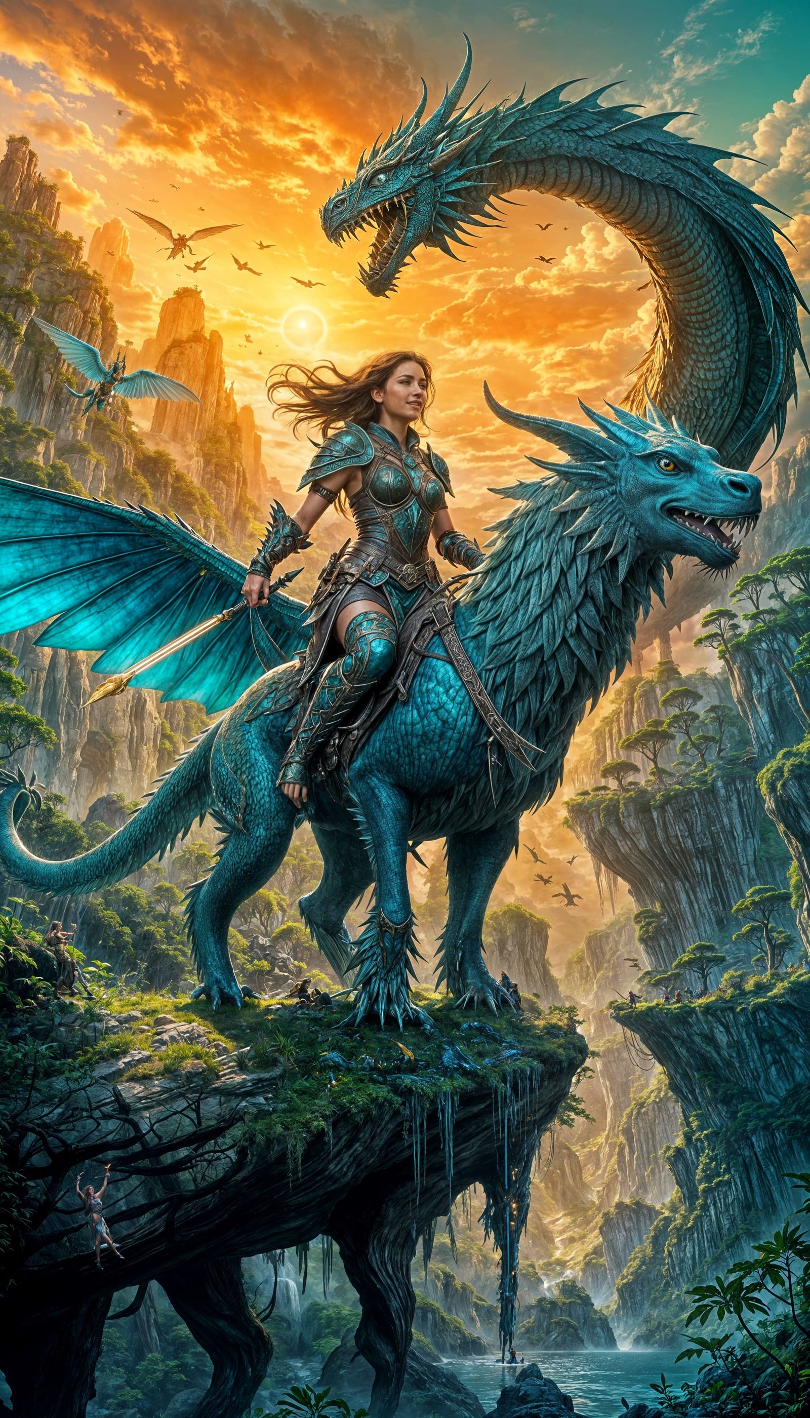 Lyanna, the Skyborn Warrior, astride the mighty Seraphrax
