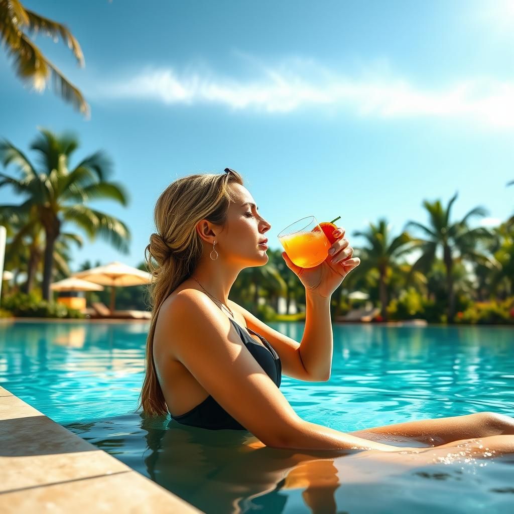 Luxury Hotel Pool Cocktail in Hyperrealism