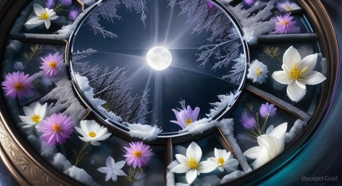 Moonlit Frosty Meadow in Surrealist Style