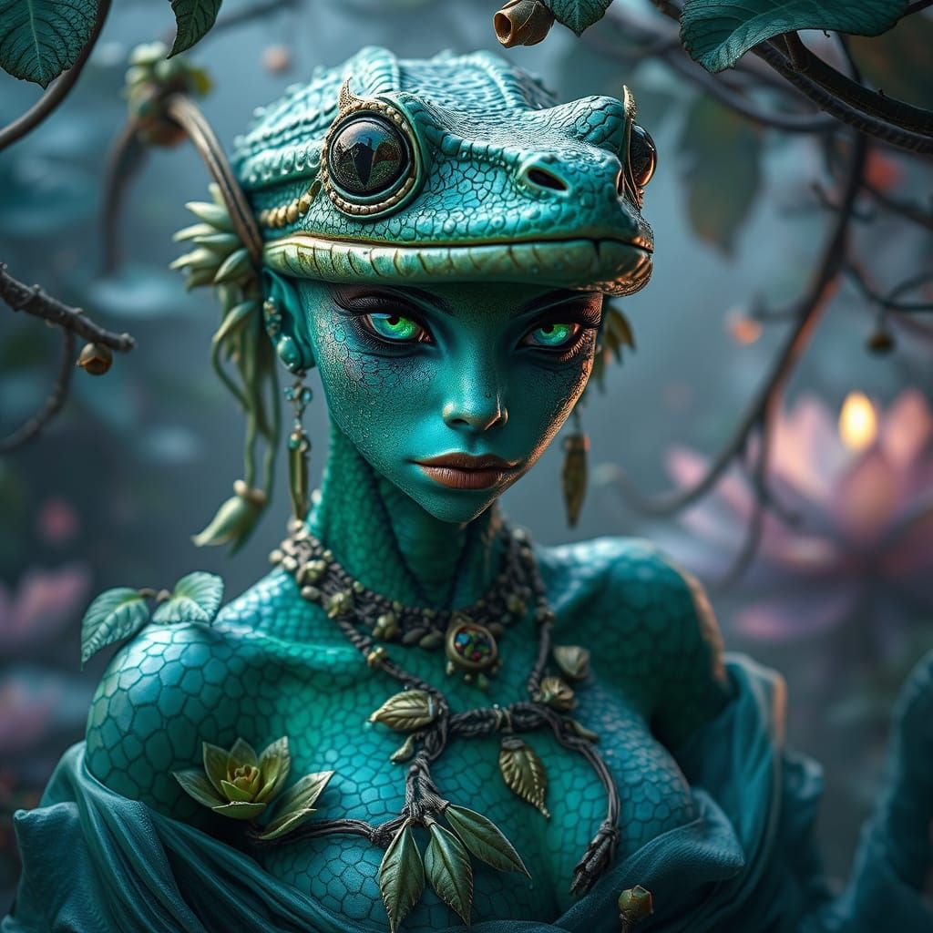 Surreal Goddess Emerges from Dreamlike Foliage