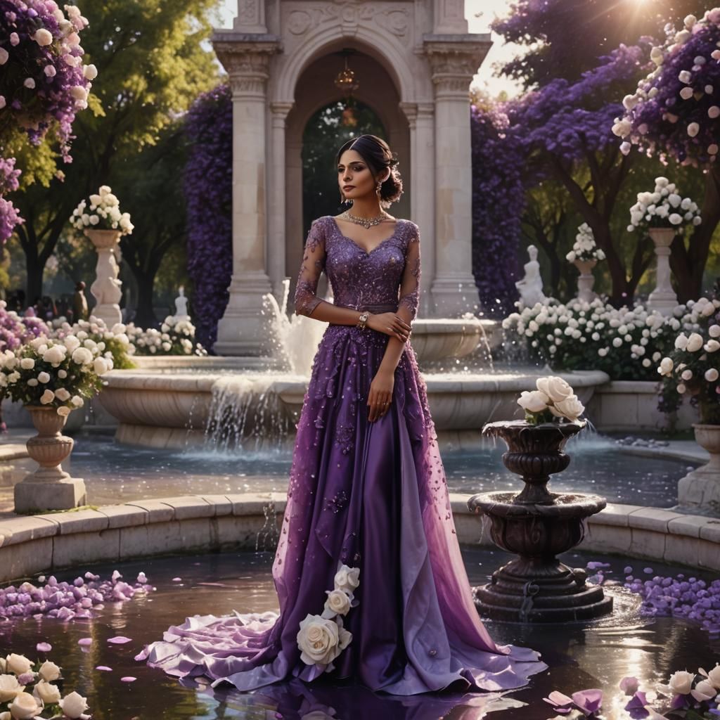Pakistani Bride in Purple Dress by Fountain