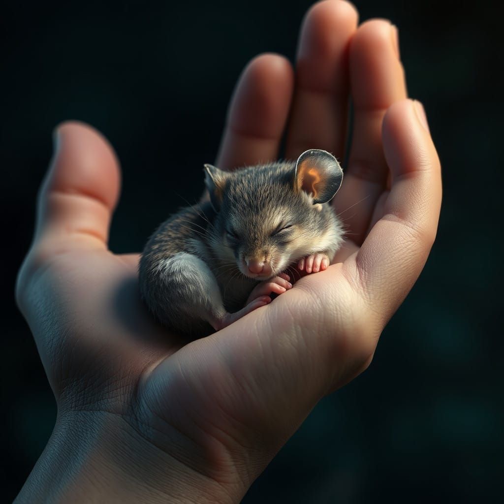 Tiny, Adorable Dormouse Cradled in Gentle Hand