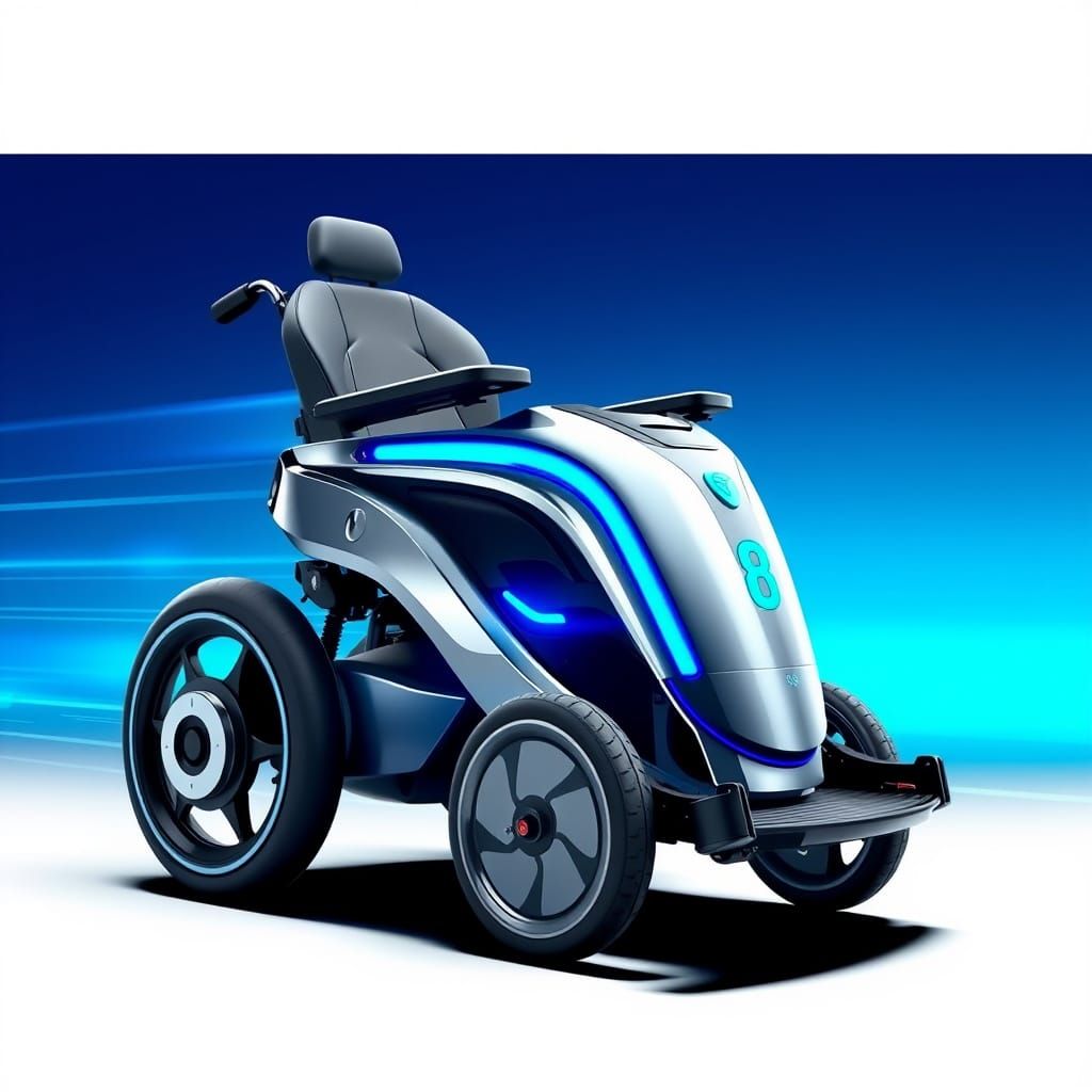 Sleek Silver Electric Wheelchair Number 8 in Futuristic Styl...