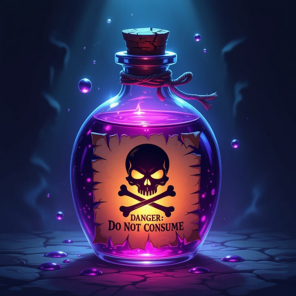 Glowing Potion Bottle with Skull and Crossbones Label