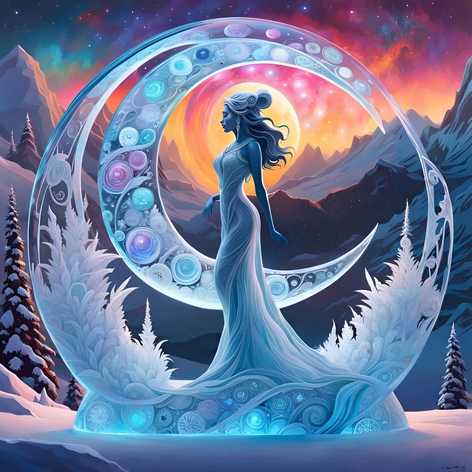 Her Frozen Grace in the Moonlight
