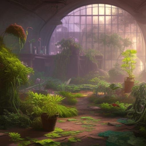 Science Lab with Plants: Detailed Matte Painting