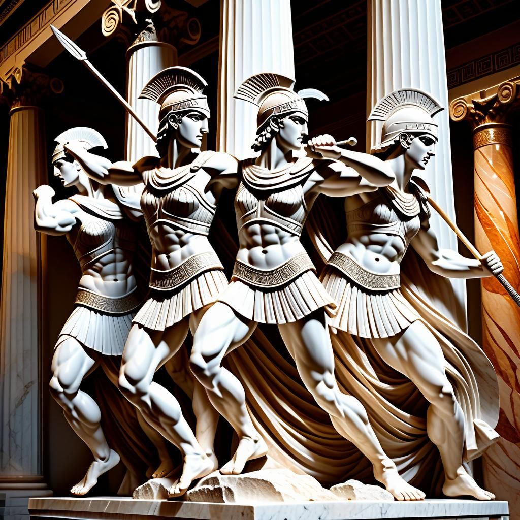 Ancient Greek marble statue of Amazon warriors.