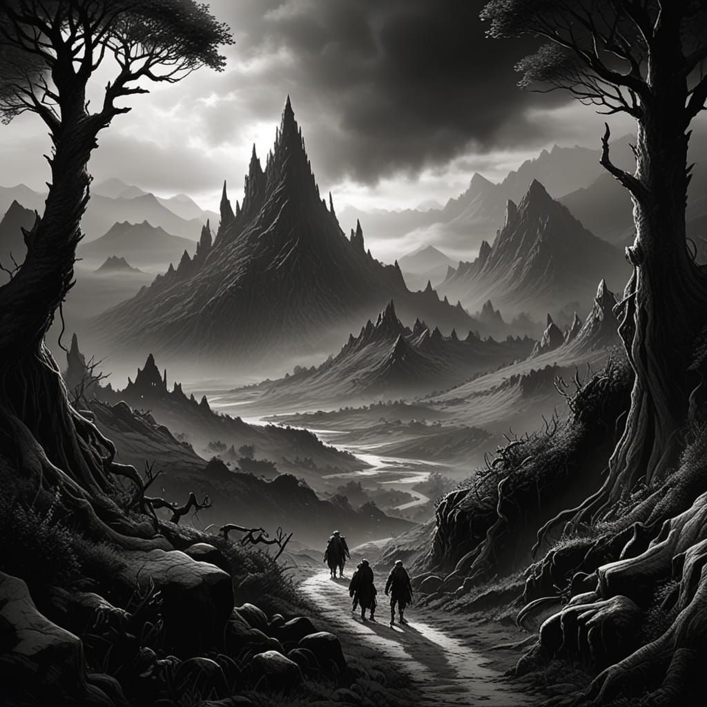 Tolkien's Ents in Mordor: Whimsical Sketch of Fellowship and...