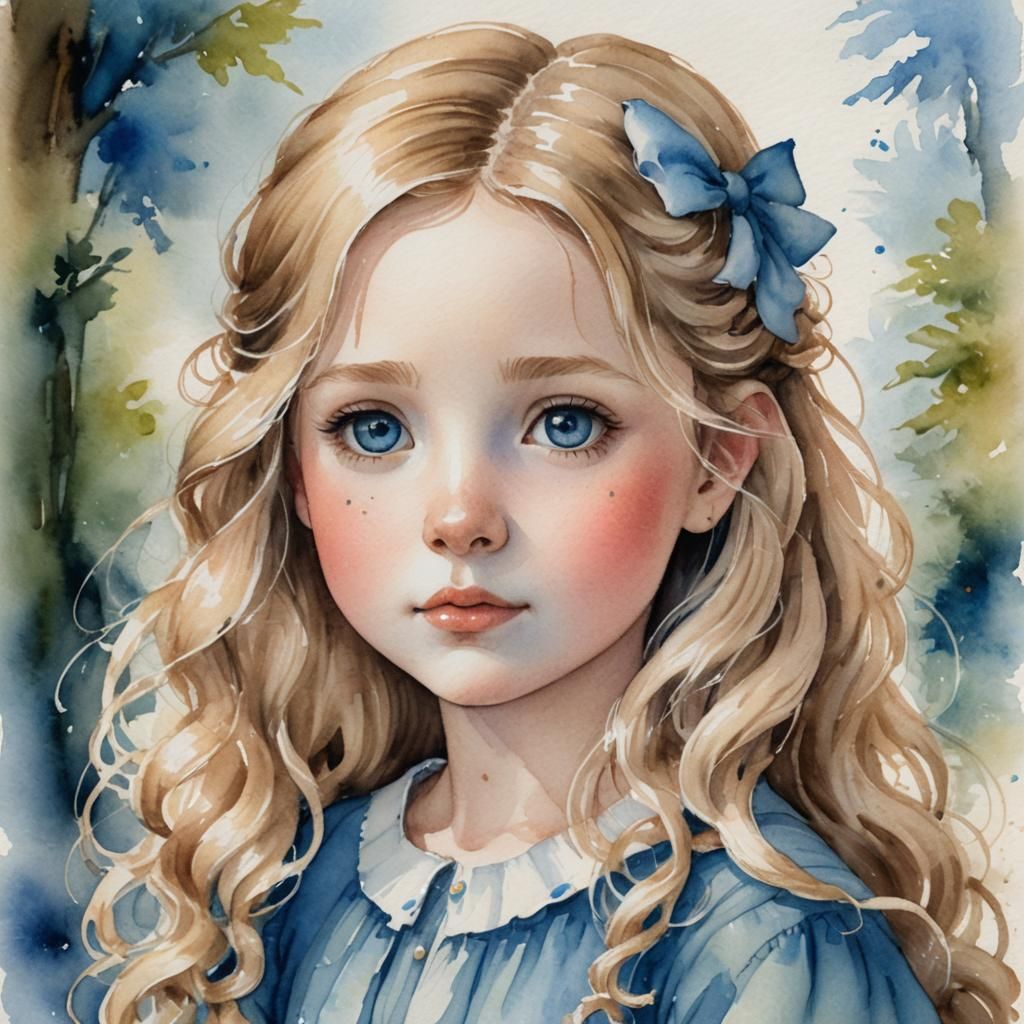 Chibi Girl Watercolor Painting in Dreamy Style
