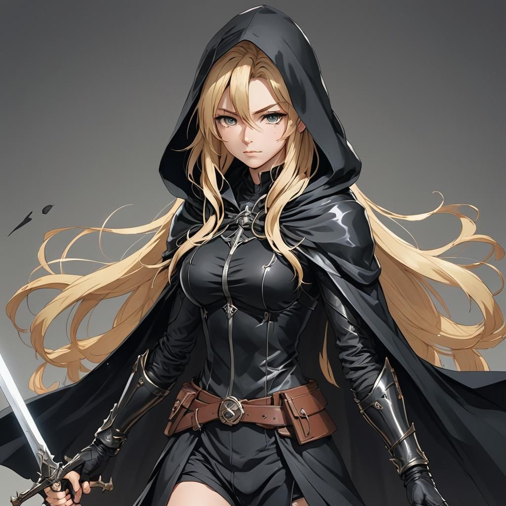 Anime Woman with Sword in Cel-Shaded Style