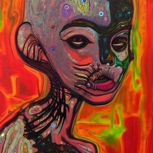 Intricate Sci-Fi Horror Art: Reflective Mendacity Research