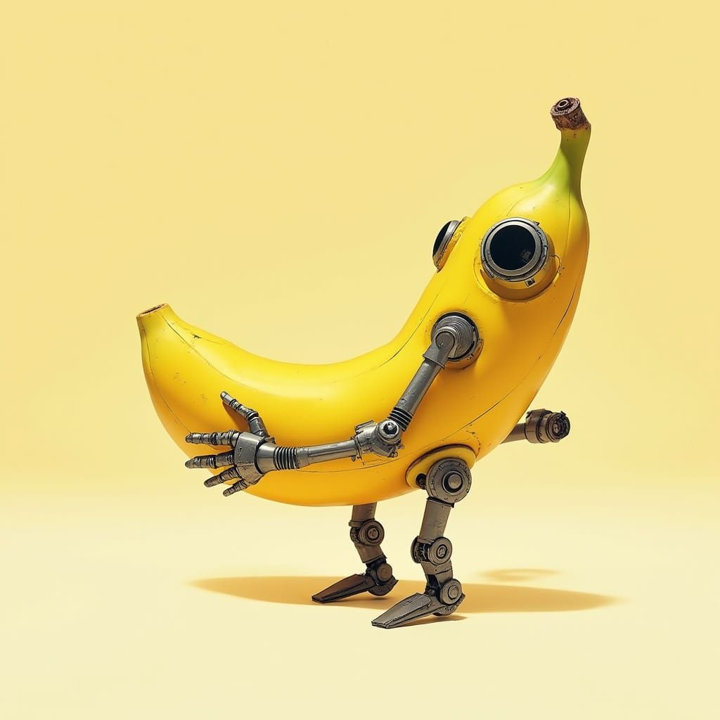 Yellow Banana Robot in Futuristic Setting