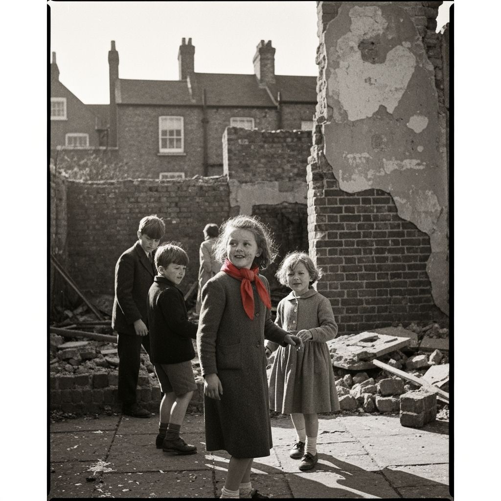 Children Playing in Post-War London: Black and White Photo