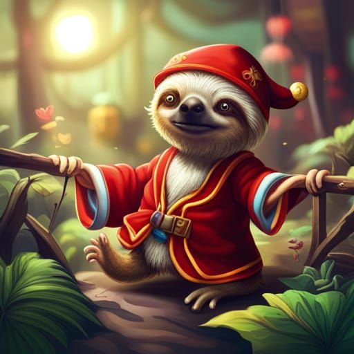 Sloth Gremlin in Chinese Shop, Dreamy Illustration