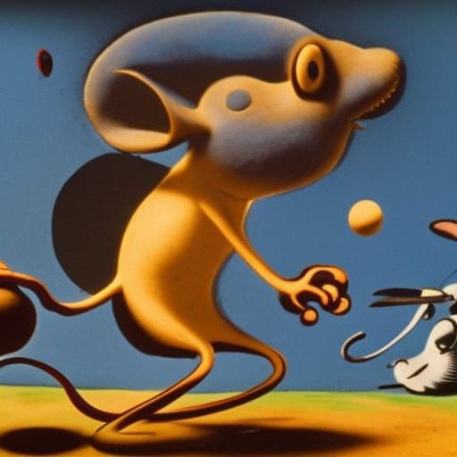 Alien Mice Play Baseball: Surreal Sci-Fi Art