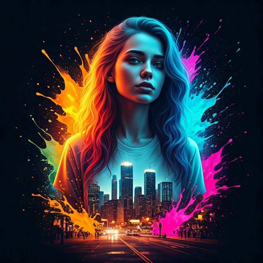 City Girl in Vibrant Cosmic Aura