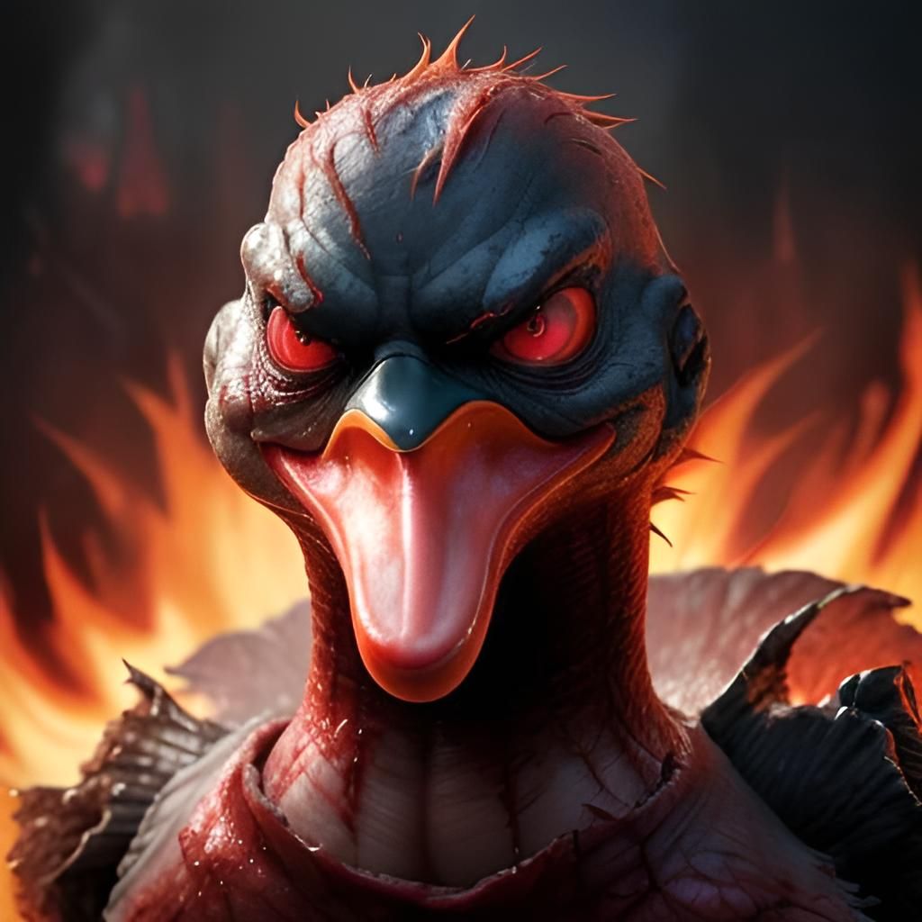 Fiery, Gory Duck Portrait in a Rutkowski Style
