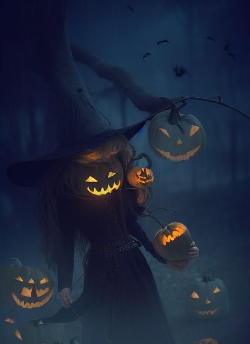 Halloween Witch with Pumpkins in Fantasycore Style