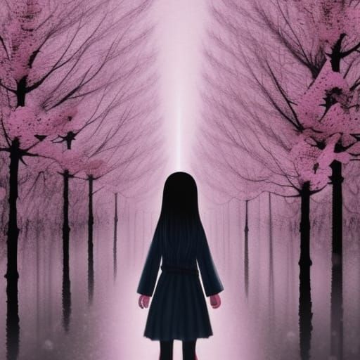 Eerie Spectral Girl in Japanese Anime Horror Art