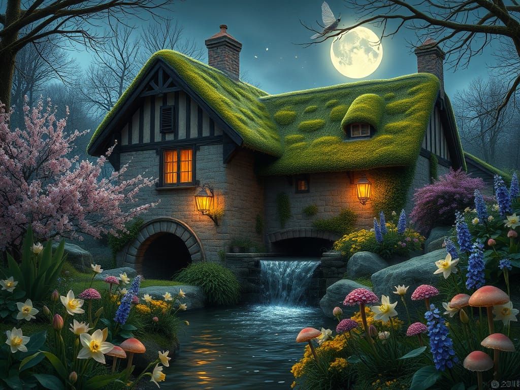 Whimsical Tudor Mill in Springtime Bloom