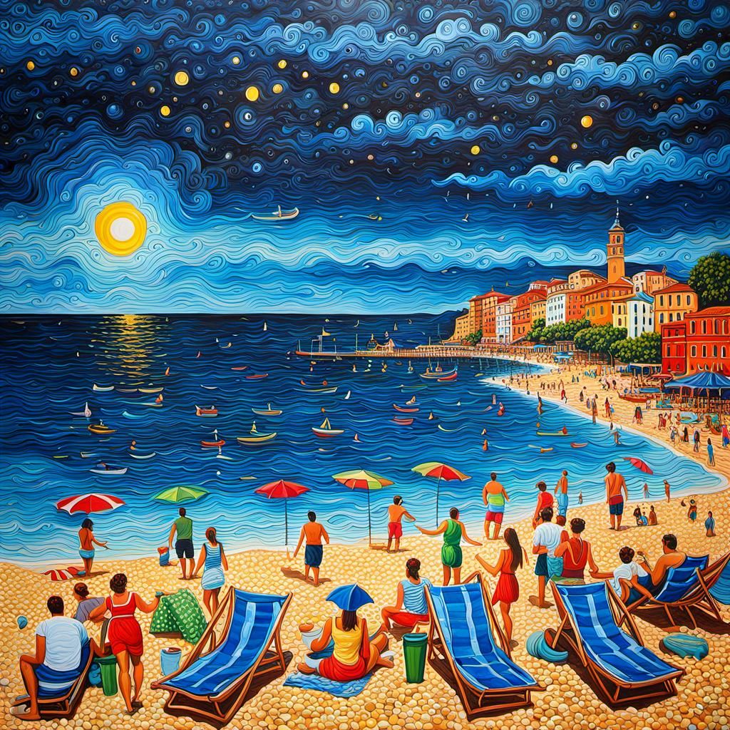 Joyful Day at Italian Beach Painting