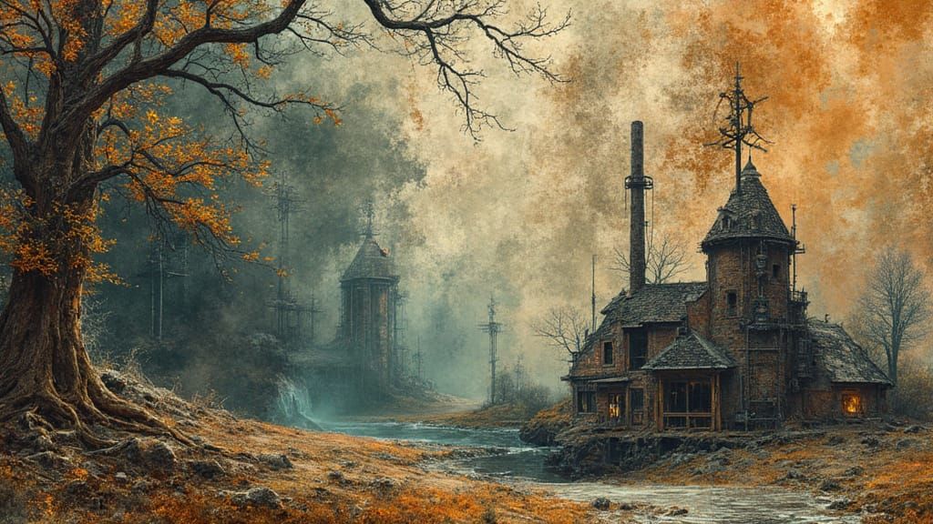 Industrial Surrealism Gears of Madness in Cross-Hatching Sty...