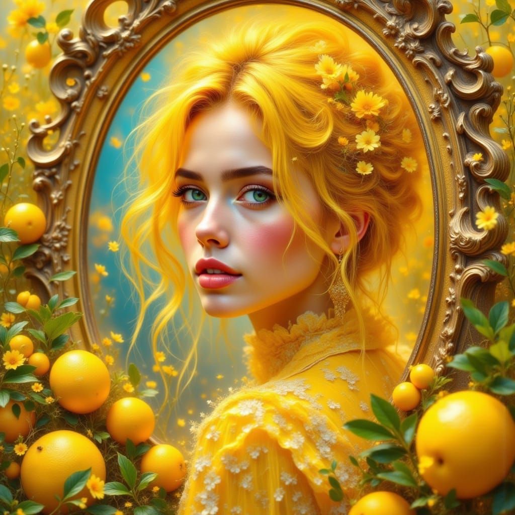 Lemon Haired Woman in Dreamy Gouache Diorama