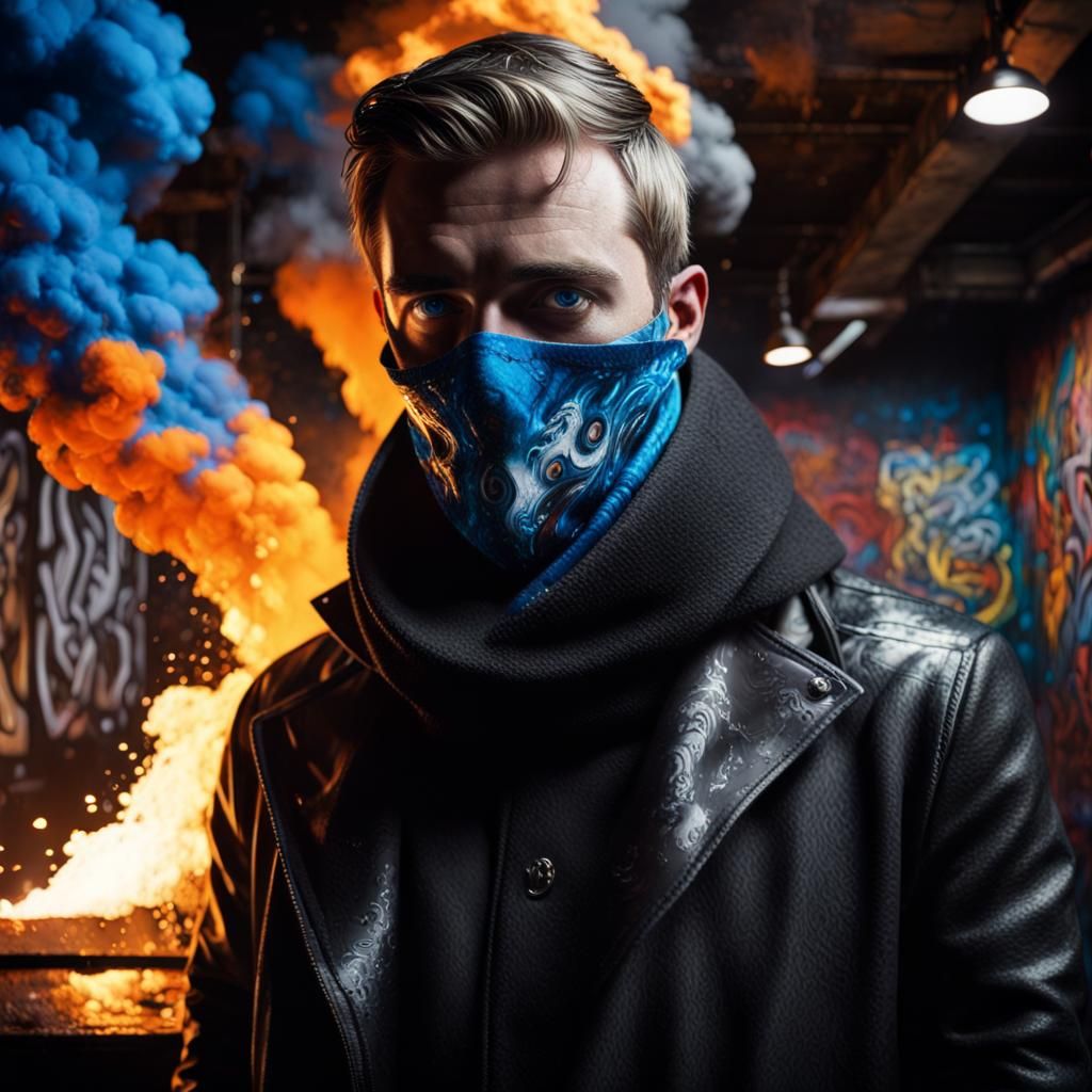 Noir Explosion: Man in Dark Bar, Graffiti Art Style